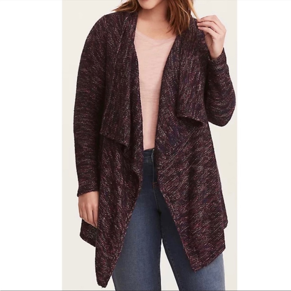 Torrid Marled Drape Purple Knit Cardigan 1X
